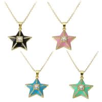 Cubic Zircon Micro Pave Brass Necklace, Star, gold color plated, micro pave cubic zirconia & for woman & enamel, more colors for choice, 24x26x5mm, Length:Approx 19.8 Inch, Sold By PC