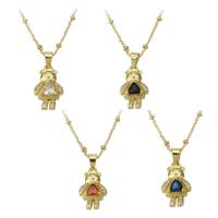 Cubic Zircon Micro Pave Brass Necklace Bear gold color plated micro pave cubic zirconia & for woman Length Approx 18 Inch Sold By PC