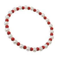Kunststoff Perlen Armband, für Frau, rote Orange, Länge ca. 6.6 ZollInch, verkauft von PC
