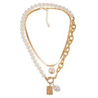 Plastik perle halskæde, Zinc Alloy, med aluminium kæde & Plastic Pearl, med 2.76inch extender kæde, forgyldt, mode smykker & forskellige stilarter for valg & for kvinde, flere farver til valg, nikkel, bly & cadmium fri, Længde Ca. 17.72 inch, Ca. 14.17 inch, Solgt af PC