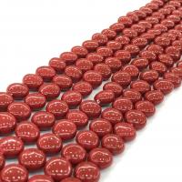 Muschelkern Perle, flache Runde, poliert, DIY & verschiedene Größen vorhanden, rot, verkauft per ca. 15 ZollInch Strang