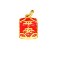 Tibetan Style émail Pendants, alliage de zinc, rectangle, Placage de couleur d'or, unisexe, rouge, protéger l'environnement, sans nickel, plomb et cadmium, 11x18mm, Environ 50PC/sac, Vendu par sac