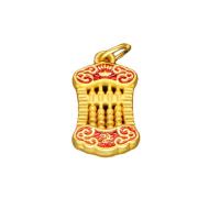 Tibetan Style émail Pendants, alliage de zinc, Placage de couleur d'or, unisexe, rouge, protéger l'environnement, sans nickel, plomb et cadmium, 10x19mm, Environ 50PC/sac, Vendu par sac