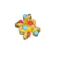 Zinklegierung Perlenkappe, mit Synthetische Türkis, Blume, DIY & doppelseitig, goldfarben, frei von Nickel, Blei & Kadmium, 12x10mm, ca. 50PCs/Tasche, verkauft von Tasche