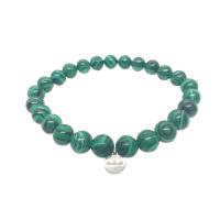 Malachite Bracelet with Zinc Alloy Round platinum color plated Unisex green 8mm Length Approx 7.48 Inch Sold By PC