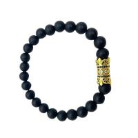 Black Stone Bracelet with Brass Round plated random style & Unisex & micro pave cubic zirconia mixed colors 8mm Length Approx 7.48 Inch Sold By PC