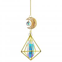Ornamentos pendurados, cristal, with ferro, cromado de cor dourada, facetada, multi-colorido, 360mm, vendido por PC