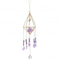 Hanging Ornaments Amethyst with Crystal & Iron gold color plated faceted purple 450mm Sold By PC