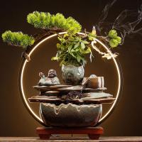 Backflow Incense Burner, Porcelain, handmade, for home and office & durable & with LED light & different styles for choice, 400x120x430mm, Sold By PC