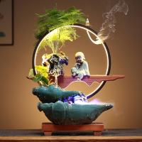 Backflow Incense Burner, Porcelain, half handmade, for home and office & durable & with LED light & different styles for choice, 375x120x420mm, Sold By PC