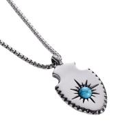 Stainless Steel Jewelry Necklace, 304 Stainless Steel, Shield, Vacuum Ion Plating, fashion jewelry & Unisex & different styles for choice, original color, 37x33mm, Length:60 cm, Sold By PC