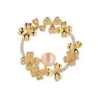 Freshwater Pearl Brooch Brass with Freshwater Pearl 18K gold plated fashion jewelry & micro pave cubic zirconia & for woman nickel lead & cadmium free Sold By PC
