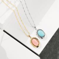 Fashion Locket Necklace Zinc Alloy with turquoise & Cats Eye with 1.97inch extender chain plated fashion jewelry & with photo locket & for woman nickel lead & cadmium free Length Approx 15.75 Inch Sold By PC