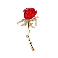 Brass Brooch Rose 18K gold plated fashion jewelry & micro pave cubic zirconia & for woman golden nickel lead & cadmium free Sold By PC