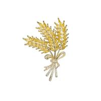 Cubic Zirconia Brooch, Brass, Wheat, 18K gold plated, fashion jewelry & micro pave cubic zirconia & for woman, golden, nickel, lead & cadmium free, 65x49mm, Sold By PC