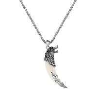 Titanium Steel Necklace, with Resin, Wolf Tooth, antique silver color plated, fashion jewelry & for man, 67x17mm, Length:Approx 23.6 Inch, Sold By PC
