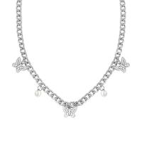 Titanstahl Halskette, mit Natürliche kultivierte Süßwasserperlen, mit Verlängerungskettchen von 1.97inch, Schmetterling, Modeschmuck & für Frau, keine, 11*13mm, Länge:ca. 15.75 ZollInch, verkauft von PC