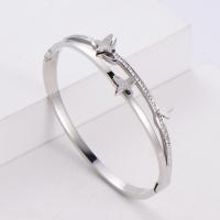 Stainless Steel Bangle 316 Stainless Steel Round Vacuum Ion Plating fashion jewelry & butterfly design & for woman & with rhinestone Sold By PC