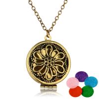 Perfume Locket Necklace, Tibetan Style, Flower, plated, oval chain & for woman & hollow, more colors for choice, nickel, lead & cadmium free, 26x26mm, Length:Approx 23.6 Inch, Sold By PC