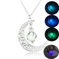 Luminated Necklace Brass with 1.96inch extender chain Moon platinum color plated oval chain & for woman & hollow nickel lead & cadmium free Length Approx 17.7 Inch Sold By PC