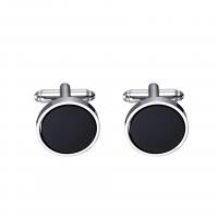 Cufflinks Brass with Black Agate Round silver color plated for man nickel lead & cadmium free Sold By Pair
