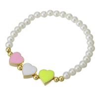 Plastic Pearl Bracelet, with Brass, gold color plated, for woman & enamel, multi-colored, Length:Approx 7 Inch, Sold By PC