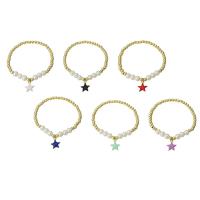 Plastic Pearl Bracelet, with Brass, gold color plated, for woman & enamel, more colors for choice, Length:Approx 6.6 Inch, Sold By PC