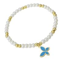 Kunststoff Perlen Armband, mit Messing, goldfarben plattiert, für Frau & Emaille, weiß, Länge:ca. 7 ZollInch, verkauft von PC