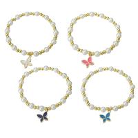 laiton bracelet, avec perle de plastique, Placage de couleur d'or, pour femme & émail, plus de couleurs à choisir, Vendu par PC