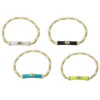 laiton bracelet, avec perle de plastique, Placage de couleur d'or, pour femme & émail, multicolore, Vendu par PC
