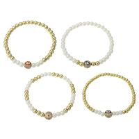 Cubic Zirconia Micro Pave Brass Bracelet, with Plastic Pearl, gold color plated, different styles for choice & micro pave cubic zirconia & for woman & enamel, more colors for choice, Sold By PC