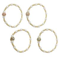 Cubic Zirconia Micro Pave Brass Bracelet, with Plastic Pearl, gold color plated, micro pave cubic zirconia & for woman & enamel, more colors for choice, Length:Approx 7 Inch, Sold By PC