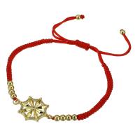 Cubic Zirconia Micro Pave Brass Bracelet, with Polyester Cord, gold color plated, Adjustable & micro pave cubic zirconia & for woman, red, Length:Approx 11 Inch, Sold By PC