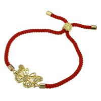 Bracelet cubique en laiton zircon pavent, avec cordon de polyester, papillon, Placage de couleur d'or, Réglable & pavé de micro zircon & pour femme, rouge, Longueur:Environ 9 pouce, Vendu par PC