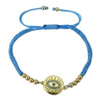 Cubic Zirconia Micro Pave Brass Bracelet with Polyester Cord gold color plated Adjustable & micro pave cubic zirconia & for woman skyblue Length Approx 11 Inch Sold By PC