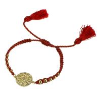 Bracelet cubique en laiton zircon pavent, avec cordon de polyester, Placage de couleur d'or, Réglable & pavé de micro zircon & pour femme, rouge, Longueur:Environ 11 pouce, Vendu par PC