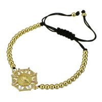Cubic Zirconia Micro Pave Brass Bracelet with Polyester Cord gold color plated Adjustable & micro pave cubic zirconia & for woman black Length Approx 10 Inch Sold By PC