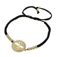 Cubic Zirconia Micro Pave Brass Bracelet with Polyester Cord gold color plated Adjustable & micro pave cubic zirconia & for woman & hollow black Length Approx 12 Inch Sold By PC