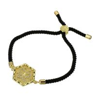 Bracelet cubique en laiton zircon pavent, avec cordon de polyester, Placage de couleur d'or, Réglable & pavé de micro zircon & pour femme, noire, Longueur:Environ 9 pouce, Vendu par PC