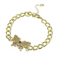 Bracelet cubique en laiton zircon pavent, papillon, Placage de couleur d'or, pavé de micro zircon & pour femme, Longueur:Environ 9.5 pouce, Vendu par PC