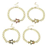 Bracelet cubique en laiton zircon pavent, étoile, Placage de couleur d'or, pavé de micro zircon & pour femme & creux, plus de couleurs à choisir, Longueur:Environ 10 pouce, Vendu par PC
