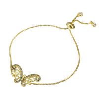 Bracelet cubique en laiton zircon pavent, papillon, Placage de couleur d'or, Réglable & pavé de micro zircon & pour femme, Longueur:Environ 10 pouce, Vendu par PC