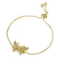 Cubic Zirconia Micro Pave Brass Bracelet Butterfly gold color plated Adjustable & micro pave cubic zirconia & for woman Length Approx 10 Inch Sold By PC
