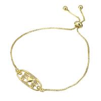 Bracelet cubique en laiton zircon pavent, Placage de couleur d'or, Réglable & pavé de micro zircon & pour femme & creux, Longueur:Environ 10 pouce, Vendu par PC