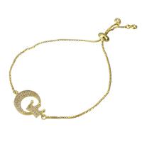 Cubic Zirconia Micro Pave Brass Bracelet, gold color plated, Adjustable & micro pave cubic zirconia & for woman & hollow, Length:Approx 10 Inch, Sold By PC