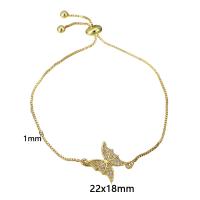 Bracelet cubique en laiton zircon pavent, papillon, Placage de couleur d'or, Réglable & pavé de micro zircon & pour femme, Longueur 10 pouce, Vendu par PC