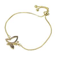 Cubic Zirconia Micro Pave Brass Bracelet, Butterfly, gold color plated, Adjustable & micro pave cubic zirconia & for woman & hollow, Length:Approx 10 Inch, Sold By PC