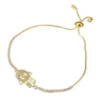 Cubic Zirconia Micro Pave Brass Bracelet, gold color plated, Adjustable & micro pave cubic zirconia & for woman, Length:Approx 10 Inch, Sold By PC