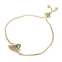 Cubic Zirconia Micro Pave Brass Bracelet Butterfly gold color plated Adjustable & micro pave cubic zirconia & for woman Length Approx 10 Inch Sold By PC