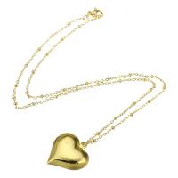 Brass κολιέ, Ορείχαλκος, Καρδιά, χρώμα επίχρυσο, για τη γυναίκα, 22x22mm, Μήκος Περίπου 19 inch, Sold Με PC